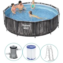 Bestway - Steel Pro MAX - Schwimmbecken mit Filterpumpe - 366x100 cm - Holzdruck EINHEITSGRÖSSE