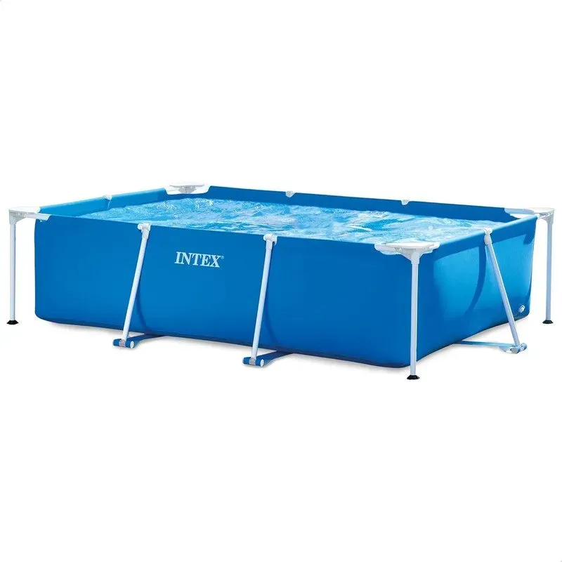 INTEX Blau, rechteckiger Pool 300 x 200 x 75 cm, Schwimmbad mit rostbeständigem Metallrahmen, einfache Montage für den Garten