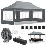 Pavillon 3x6, Faltpavillon 3x6 Wasserdicht Stabil, Partyzelt mit 4 Seitenwänden, UV Schutz 50+ Gartenpavillon mit 12 Erdhaken 6 Seile und 6 Sandsäcke, Faltpavillon für Camping Hochzeiten Markt, Grau