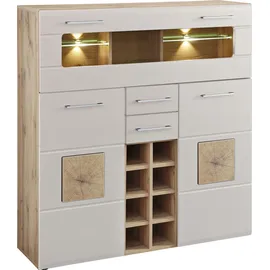 Innostyle Highboard INNOSTYLE "Barschrank SINFONIE, 120/129/37 cm BxHxT", cashmere matt, eiche altholz, B:120cm H:129cm T:37cm, ABS-Kunststoff, Glas, Holzwerkstoff, MDF, Metall, Sideboards, Highboard, 2 türig, 8 Flaschenfächer, 1 Glasklappe, LED-Beleuchtung, 