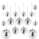 Relaxdays Mini Discokugel, 15 Spiegelkugeln in 3 versch. Größen Ø 3-10 cm, Partydeko zum Aufhängen, Diskokugel, silber