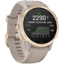 Garmin fenix 6S Pro Solar weißgold mit beigefarbenem Armband