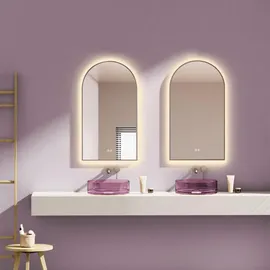 PonteSino HOKO Badspiegel Antibeschlag LED Bogenspiegel 50x90cm mit Metallrahmen, HOCH+QUER Montage. Touch Schalter+Licht Wechsel 2700-6500K, Warmweiß-Kaltw... - Schwarz