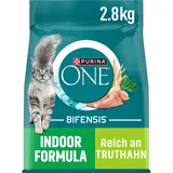 PURINA ONE BIFENSIS Indoor Formula Katzenfutter trocken für Hauskatzen, reich an Truthahn, 4er Pack (4 x 2,8kg)