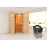 Sauna Antonia - 38 mm Bronzierte Ganzglastür Inkl. 9 kW Ofen integr. Steuerung