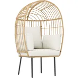 Rattansessel Ei-förmig Mit Abnehmbarem Kissen, Polster, Outdoor Sessel Aus Rattan 95 X 80 X 155 Cm Beige