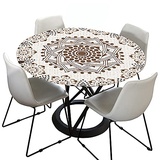 Morbuy Tischdecke Outdoor Rund 120 cm, Elastisch Rund Abwaschbar Tischdecken Wasserabweisend Lotuseffekt Garten Tischdecke Creme Mandala Table Cloth, Ideal für 100cm-110cm