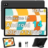 Tablet Android 14 Tablet 10 Zoll mit 5G WiFi 6 Octa-Core, Kinder Tablet 20GB RAM+128GB ROM (TF 1TB), Tablet Widevine L1, Tablet für Kinder Parental Controls,6000mAh, Bluetooth 5.0, Tablet Kinder Black