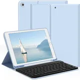 aoub Hülle mit Tastatur für iPad 9./8./ 7. Generation, Kabellose QWERTZ Tastatur Hülle mit Stifthalter für iPad 10,2 Zoll 2021/2020/2019, Himmelblau