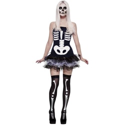 Smiffys Kostüm Comic Skelett Kleid, Tutukleidchen mit stilisiertem Knochen-Print schwarz L