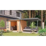 Karibu Gartenhaus »"Plutino A" SET, Anbaudach 3m breit«, naturbelassen-weiß, -staubgrau oder -anthrazit, beige