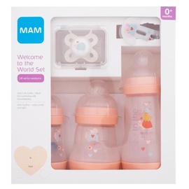 MAM Welcome To The World Set 0m+ Pink Geschenkset: Anti-Colic 160 ml Babyflasche 2 St. + Anti-Colic 260 ml Babyflasche 1 St. + Start Schnuller 1 St. + Schnullerband 1 St.
