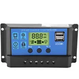 20A 12V/ 24V Intelligenter Solarpanel Laderegler PWM Solar Regler mit LCD-Display & 5V Dual USB-Anschluss, Überstromschutz, für Photovoltaik Batterie
