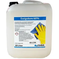 FABA Chemie Essigsäure 60% Essigessenz C2H4O2 Reiniger Entkalker 10 Liter