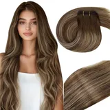 Vivien Remy Tressen Ethchaar Extensions Karamellblond Echthaar Tressen Extensions Balayage Hellblond Ombre Dunkelbraun mit Karamellblond Extensions Tressen Echthaar 45cm 100g #4/27/4