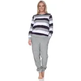 Normann Pyjama Normann Damen Frottee Schlafanzug in edler Blockstreifenoptik lila 40-42