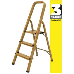 Craftfull Stehleiter CF-133A, Aluminium-Haushaltsleiter, 2-6 Stufen, gummierte Standfüße, bis 150 kg (3 Stufen Holz Edition)