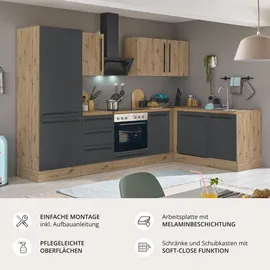 kochstation Winkelküche L-Form 280 x 165 cm schwarz