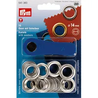 Prym PRYM_541383 Ösen mit Scheiben, Messing, Silber, 14 mm, Silberfarbig