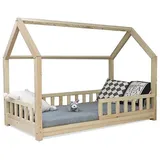 Best for Kids Hausbett Mit Matratze, Ohne Matratze (70x140 80x160 80x180 90x160 90x180 90x190 90x200 140x200), mit Rausfallschutz und Lattenrost, TOP Preis-Leistungs-Verhältnis beige 90 cm x 200 cm x 132 cm