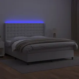 vidaXL Boxspringbett mit Matratze & LED Weiß 180x200 cm Kunstleder