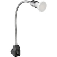 Ledscom.de Steckdosenlampe LESCH Leselampe Schwanenhals, Schalter, chrom/schwarz + LED