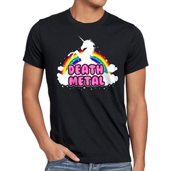 style3 Print-Shirt Herren T-Shirt Death Metal Einhorn heavy musik disko regenbogen schwarz XXXL