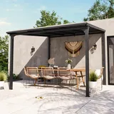 Modern Shade Terrassenüberdachung 3x3 m, Hardtop Wandmontierter Pavillon mit eingebautem Entwässerungssystem, Verzinktem Stahldach Anstellpavillon, Gartenpavillon für Hinterhöfe, Gärten Deck Veranda