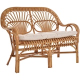 Krines Home Sitzbank Retro Rattanbank 50er / 60er Jahre-Stil Wintergarten 2er Küchenbank, Zweisitzer Natur Rattan Bank Sofa Wintergartenbank inkl. Sitzpolster gelb