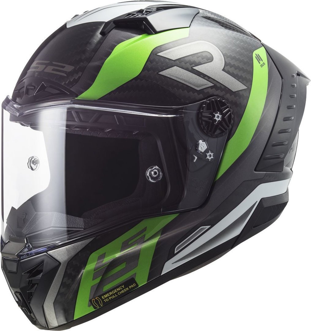 LS2 FF805 Thunder Supra Carbon Helm, zwart-groen, 2XL