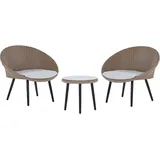 Beliani Gartenmöbel Set Natürlich Rattan Stahlgestell Runder Tisch Sicherheitsglas Inkl. Auflagen Hellbeige Terrasse Outdoor Modern - Beige/Schwarz