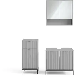 Vicco Badmöbel-Set Eliza, Grau, Badezimmer, moderne Badserie, extravagante Fronten, Waschtischunterschrank, Spiegelschrank, Midischrank