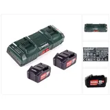 Metabo Basis Set 2x Li-Power Akkupack 18 V 4,0 Ah CAS Li-Ion Akku + 2x 625591000 + Doppelladegerät ASC 145 DUO ( 627495000 )