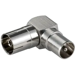 90° Winkeladapter, IEC/Koax-Buchse - IEC/Koax-Stecker, Metallausführung