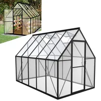 LZQ Gartengewächshaus Aluminium mit Fundament 280x180x195 cm Gewächshaus Pflanzenhaus mit Schiebetür und Dachfenster Treibhaus Gartenhaus Winterfest Aufzucht Tomatenhaus (6x10 ft)
