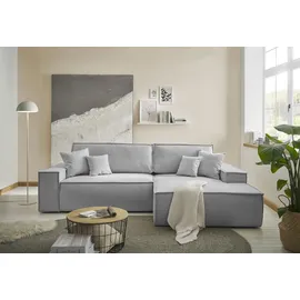 Andas Ecksofa »Finnley Schlafsofa 267 cm in Bouclé, Struktur fein u. Cord, L-Form,«, Schlaffunktion m. Bettkasten (136/210 cm), Bouclé, Struktur und Cord silberfarben