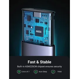 UGREEN 10902 Speicherlaufwerksgehäuse SSD-Gehäuse, M.2 M.2, USB Anschluss, Silber