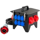 PCE PCE, Baustromverteiler, Stromverteiler Spitz, 2x CEE 16A, 2x CEE 32A, 6x SSD 16A, IP54, schwarz (12x, CEE 16/5, CEE 32/5)