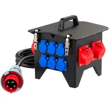 PCE PCE, Baustromverteiler, Stromverteiler Spitz, 2x CEE 16A, 2x CEE 32A, 6x SSD 16A, IP54, schwarz (12x, CEE 16/5, CEE 32/5)