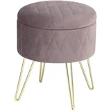 Woltu Sitzhocker mit Stauraum Polsterhocker Samtstoff Golden Metallbeine, Kleiner Hocker Spielzeugkiste 31,5 x35cm, gepolsterte Fußhocker bis 150KG belastbar Rosa