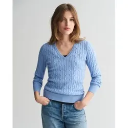 Gant für Damen. 4800101 Blauer Baumwoll-Stretch-Rippenstrickpullover mit Spitzkragen (XS), Lässig, Baumwolle
