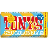TONY'S CHOCOLONELY - Vollmilchschokolade Rice Crisp & Karamell 180 g - Fairtrade Schokolade mit knusprigem Puffreis & Karamellstückchen. Ohne Palmöl, hergestellt in Belgien