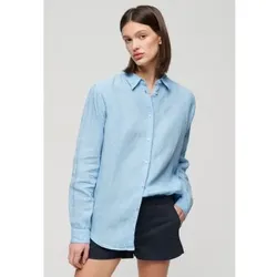 Superdry für Damen. W4010415A Lässiges Leinenhemd mit blauem Boyfriend-Schnitt (XS), Langarm