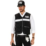 NET TOYS Angesagtes FBI-Kostüm für Herren - Schwarz XL (54) - Aufregendes Männer-Outfit Agenten Polizei-Kostüm mit Weste & Mütze - Perfekt geeignet für Fasching & Karneval