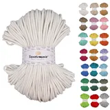 Sznurkomania, Geflochtene Baumwollkordel 5mm 100m, 46 Farben, Häkelkordel, Makramee Kordel, Makramee Garn, Premium Garn, Makramee Seil, (Weiss)