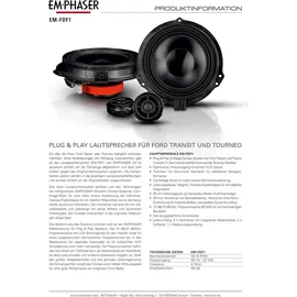 Emphaser EM-FDF1 – Lautsprecher Set kompatibel mit Ford Transit, Transit Custom und Tourneo Modelle, 16,5 cm Plug & Play Soundsystem, 2 Wege Kompo