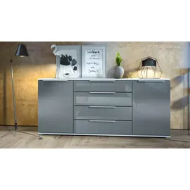 Vladon Linio V2 166,5 x 75,5 x 35 cm Weiß matt / Grau Hochglanz