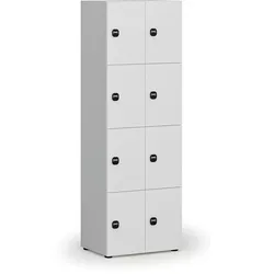 Holzspind mit Ablagefächern, 8 Fächer, RFID-Schloss, grau/weiß