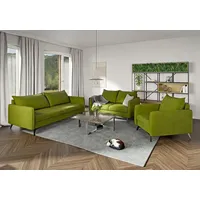 S-Style Möbel Polstergarnitur 3+2+1 Azalea mit Schwarz Metall Füßen aus Luxusmikrofaser, (1x 3-Sitzer-Sofa, 1x 2-Sitzer-Sofa, 1x Sessel), mit Wellenfederung grün