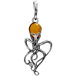 Ketten-Anhänger OSTSEE-SCHMUCK "Ostsee-Schmuck Anhänger Tintenfisch Anhänger Tintenfisch", weiß, Schmuckanhänger, Damen, 35 x 14mm, Silber 925 (Sterlingsilber), 1.3 g